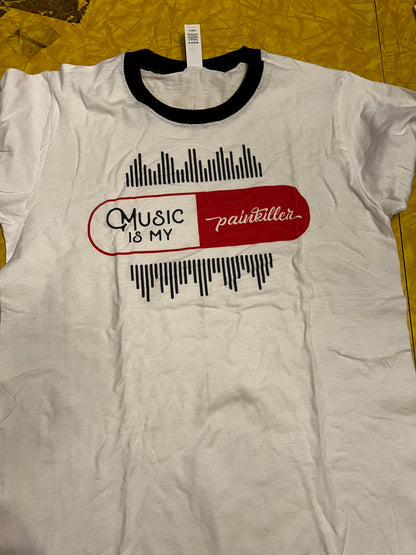 Music is my Painkiller white shirt with black border