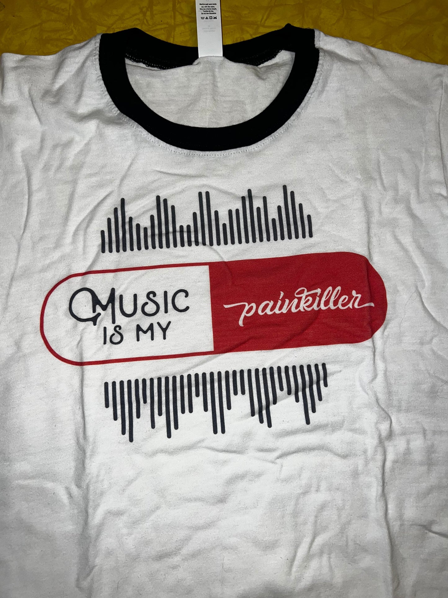 Music is my Painkiller white shirt with black border