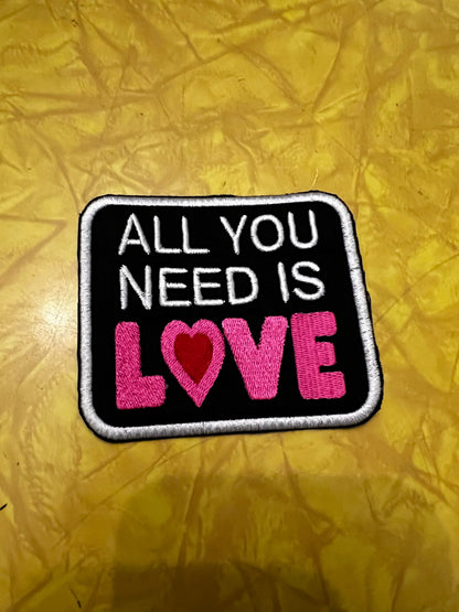 All you need is love patch handmade 1960s vibes pink heart