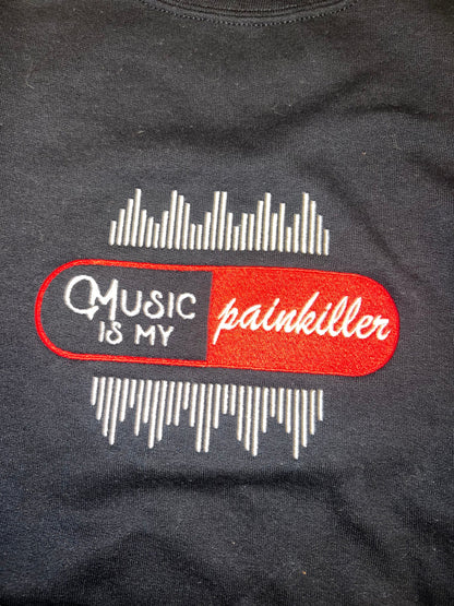 Music is my Painkiller sweatshirt handmade on black hippie rock n roll